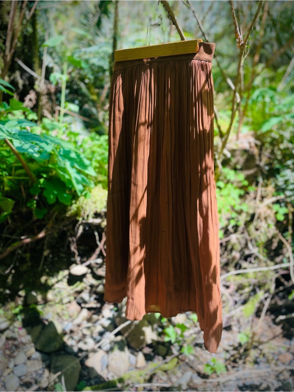 A NEW DAY | M | Accordion Pleated Midi Copper Rust Caramel Sheer Flowy Skirt
